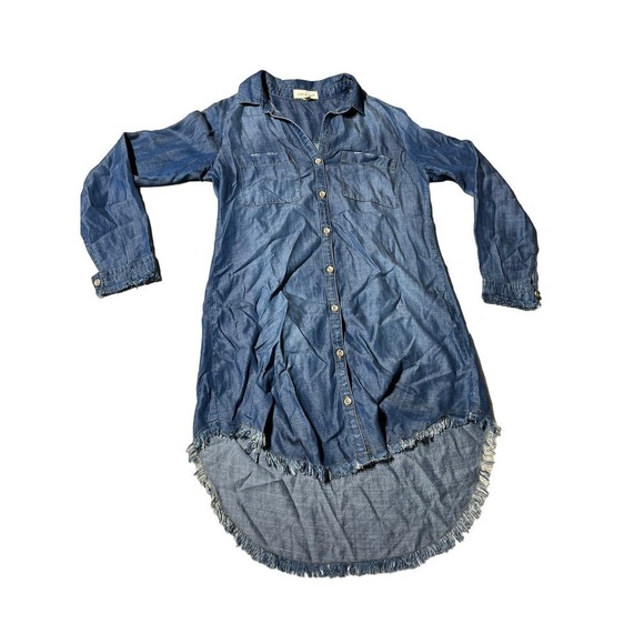 Anthropologie Cloth & Stone Women’s Classic Denim Shirt Dress Fringe Hem XS soft - Picture 2 of 8